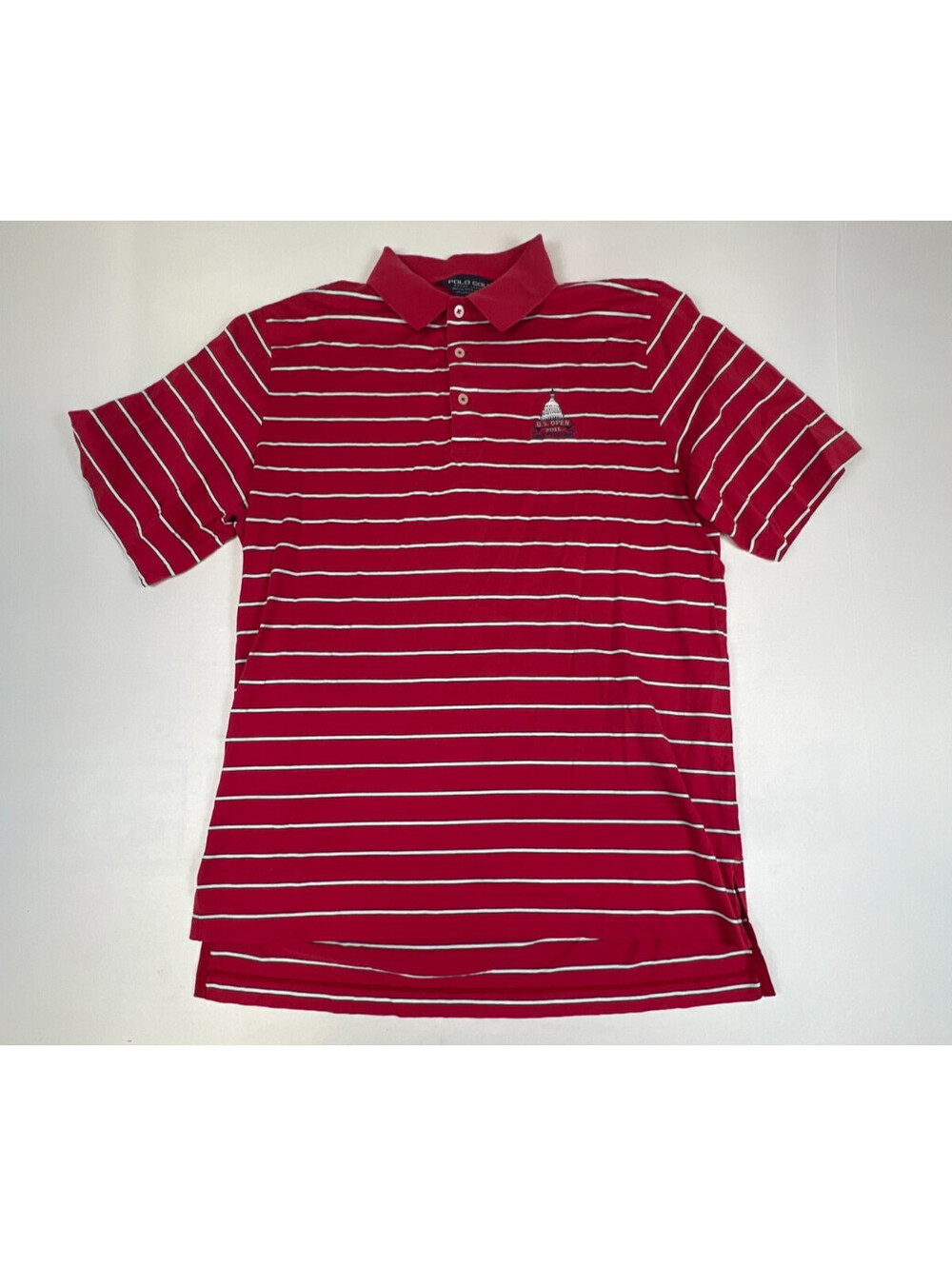 Polo Golf Ralph Lauren Mens Shirt Medium Red Striped 2011 US Open Pima Cotton